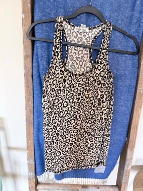 Active Basic Leopard Print Racerback Tank - Beige & Black